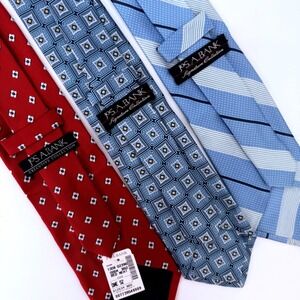 Lot of 3 Jos A Bank Silk Tie Mens Red Blue Signature Executive Collection Bloke